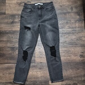 Tinseltown Charcoal Distressed Ankle Jeans